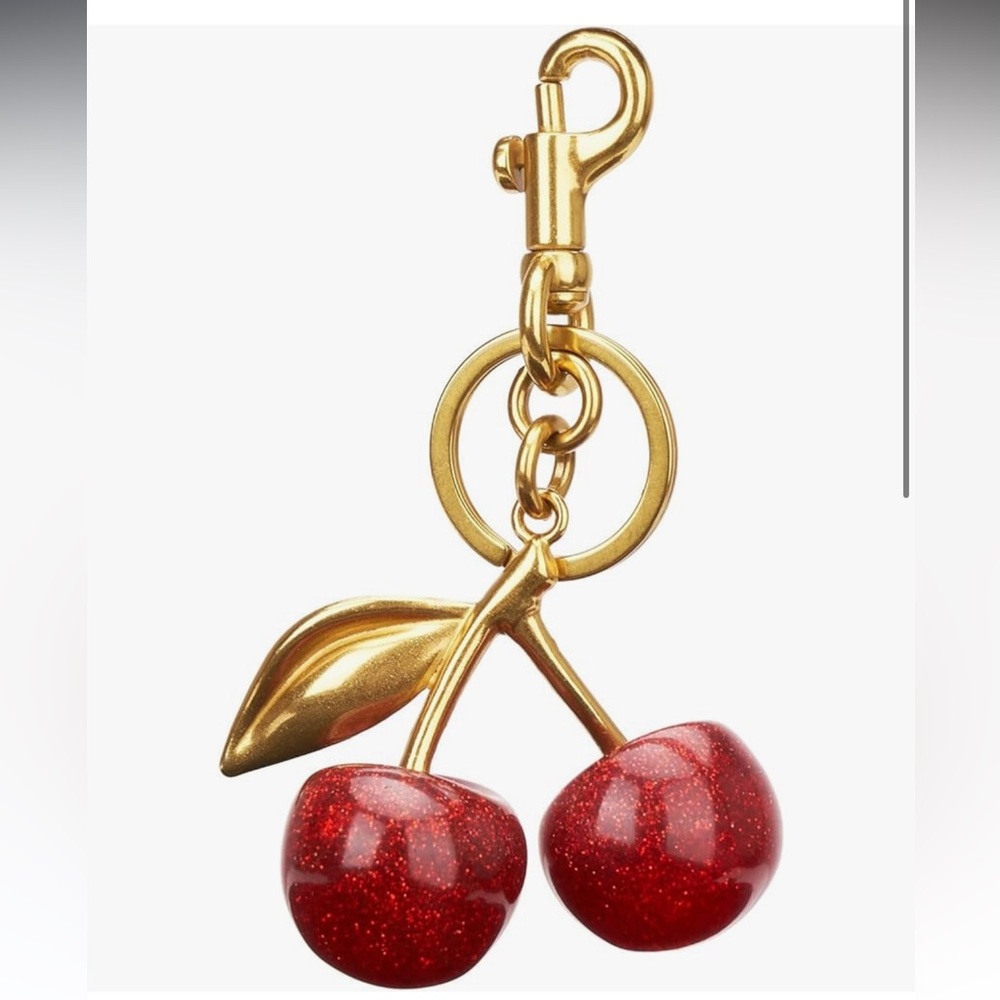 Luxurious 18K Gold Plated Cherry Bag Charm, Cherry Keychain Accessory